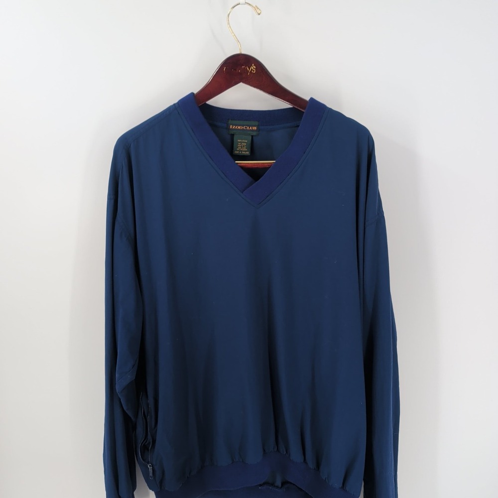 Vintage 90's Izod Club‎ V-Neck Pullover Windbreaker Jacket Navy Blue Size L